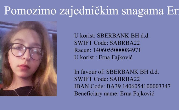 Vratimo zajedničkim snagama Erni osmijeh na lice